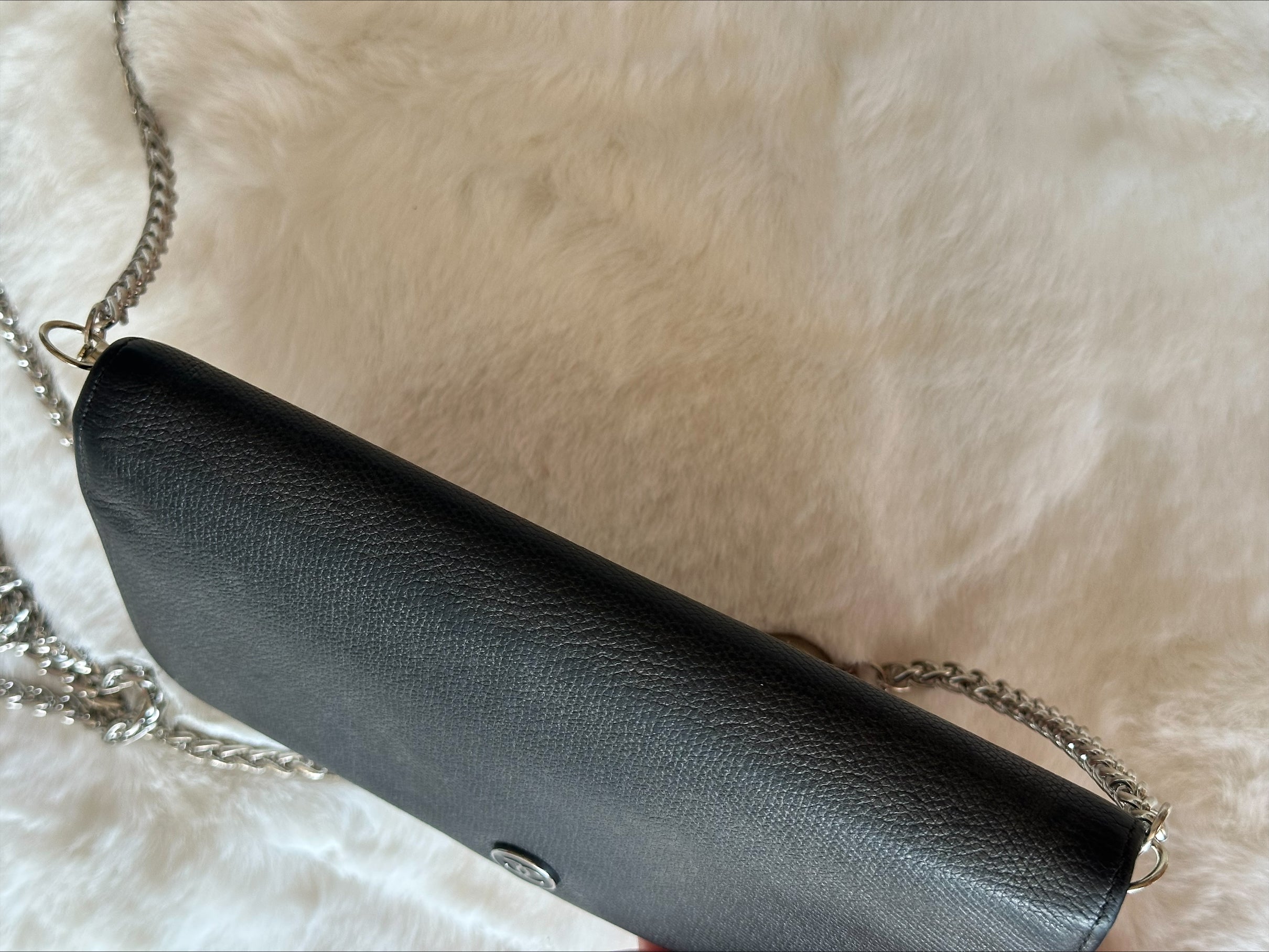 Chanel Black Leather Wallet on Chain - Silver Logo & Chain