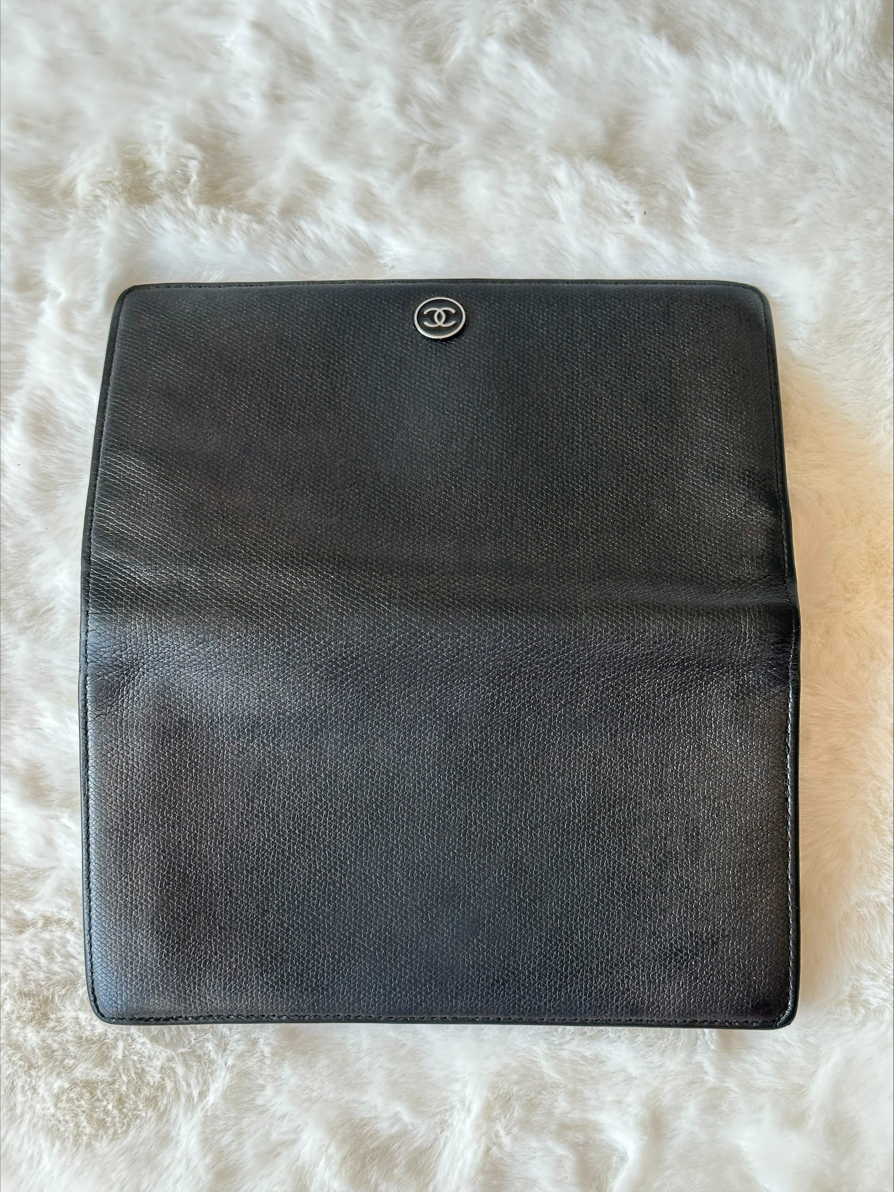 Chanel Black Leather Wallet on Chain - Silver Logo & Chain