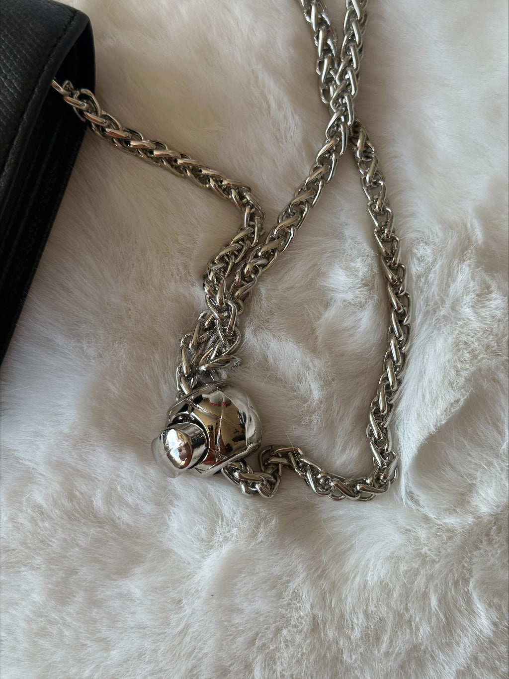 Chanel Black Leather Wallet on Chain - Silver Logo & Chain