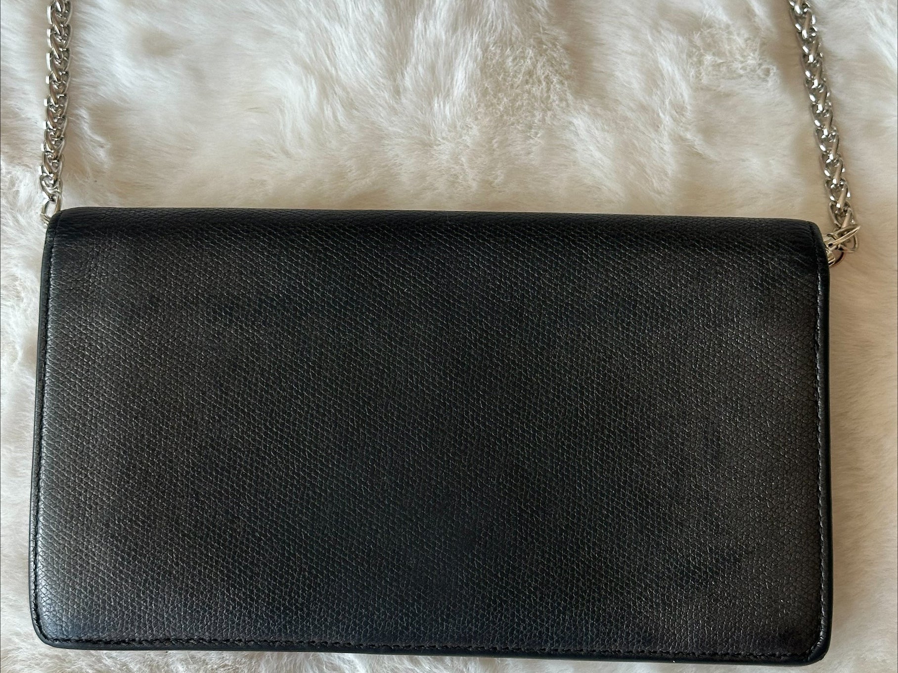 Chanel Black Leather Wallet on Chain - Silver Logo & Chain