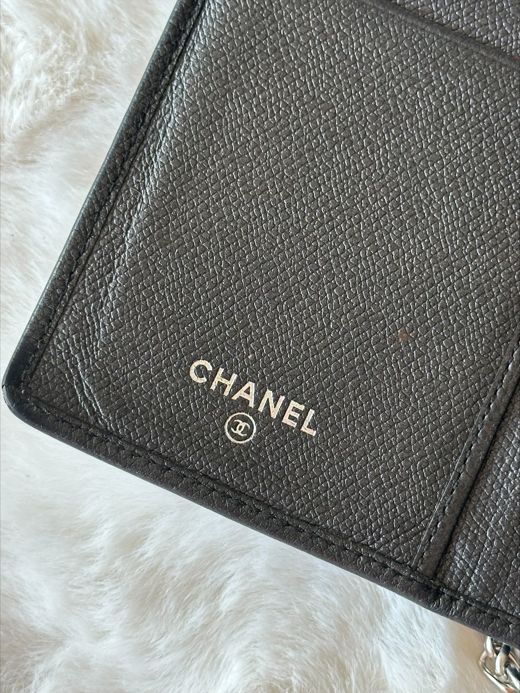 Chanel Black Leather Wallet on Chain - Silver Logo & Chain