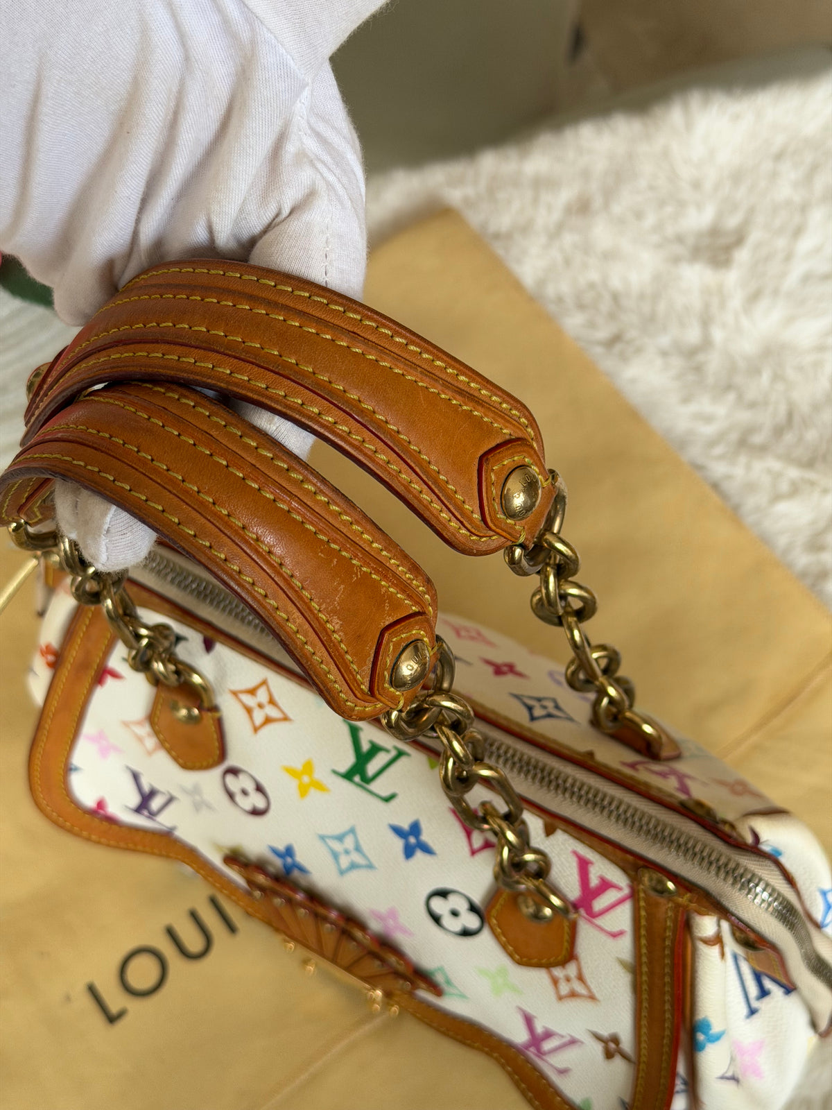 Louis Vuitton X Takashi Murakami Gracie MM in White Multicolour Monogram Canvas
