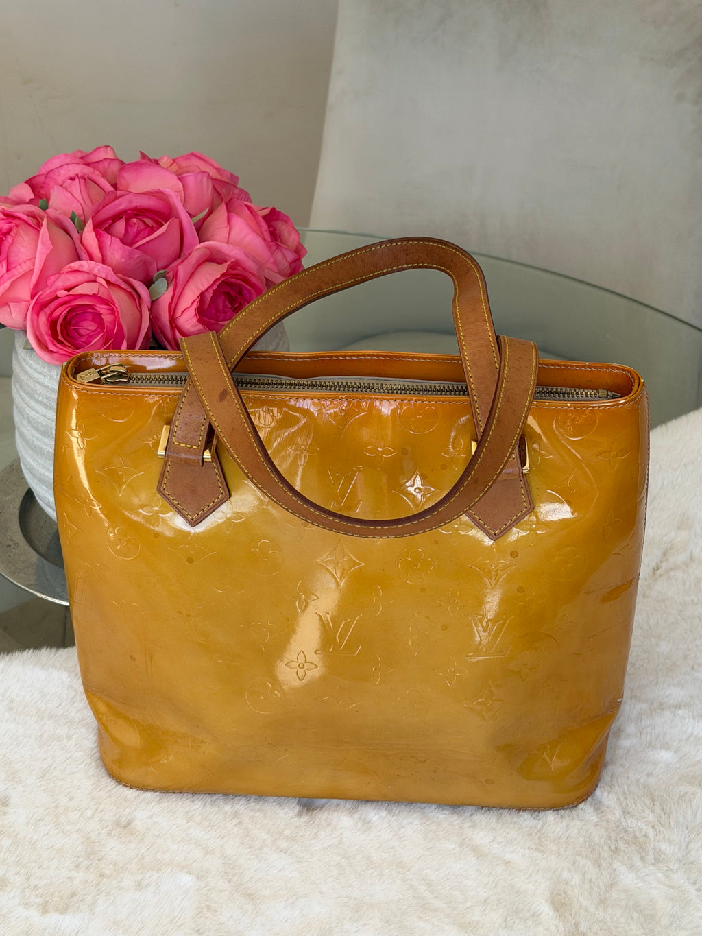 Louis Vuitton Houston in Yellow Vernis Leather