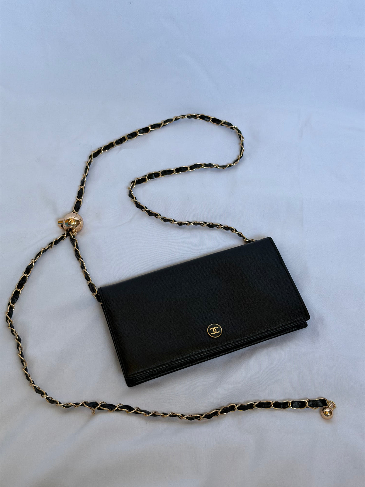 Chanel Wallet on Chain WOC in Black Leather, Gold Logo & Chain