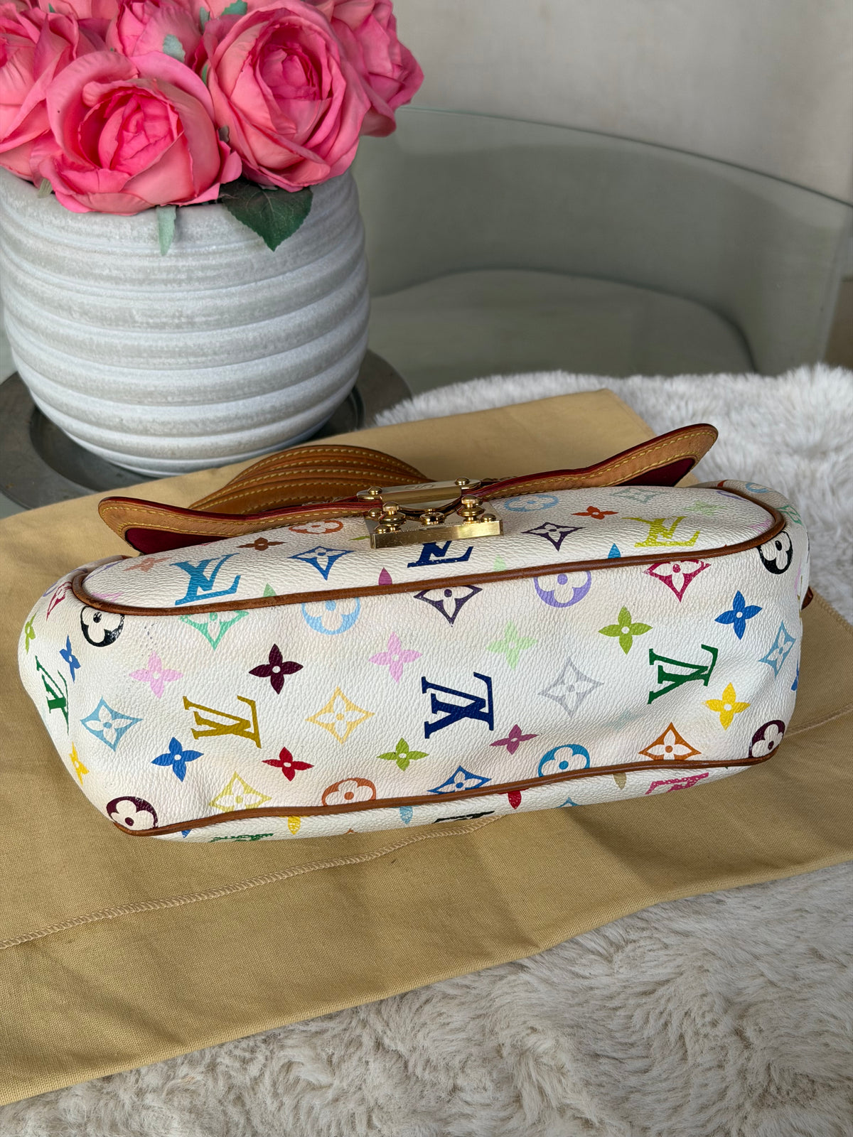 Louis Vuitton X Takashi Murakami Gracie MM in White Multicolour Monogram Canvas
