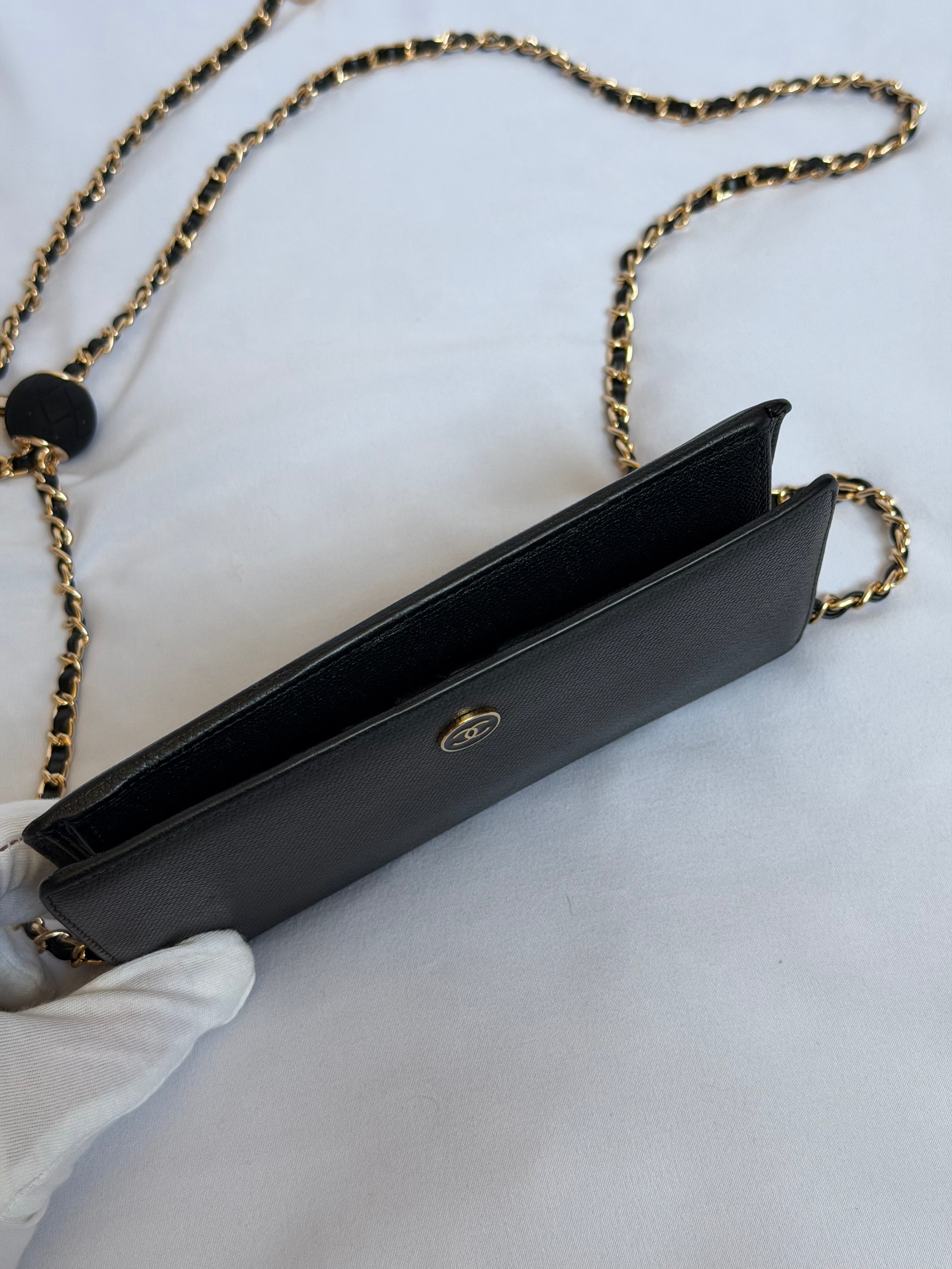 Chanel Wallet on Chain WOC in Black Leather with Gold Logo