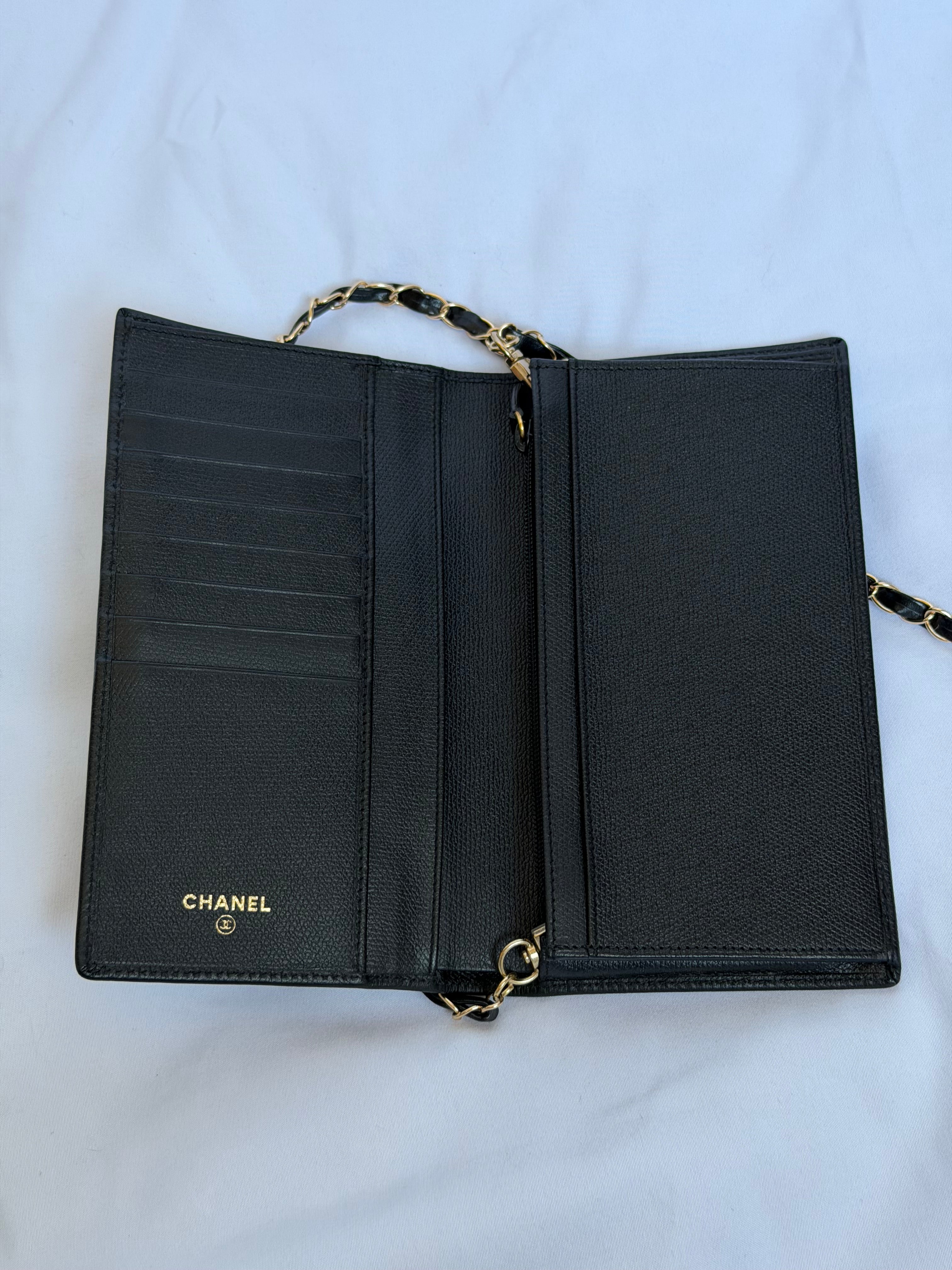 Chanel Wallet on Chain WOC in Black Leather, Gold Logo & Chain