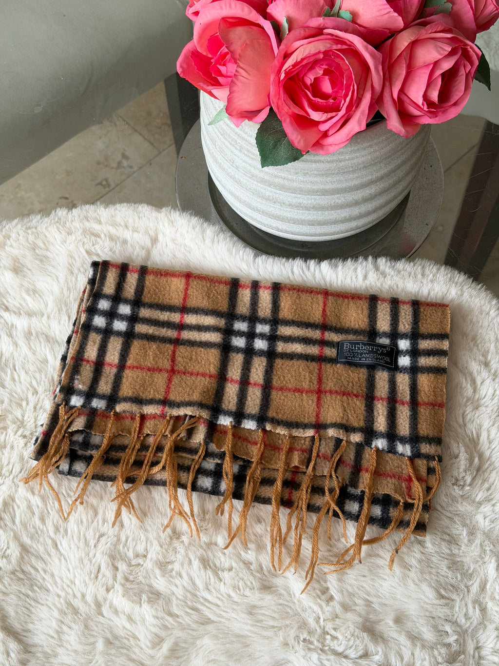 Burberry Classic Lambswool Scarf in Camel Nova Check