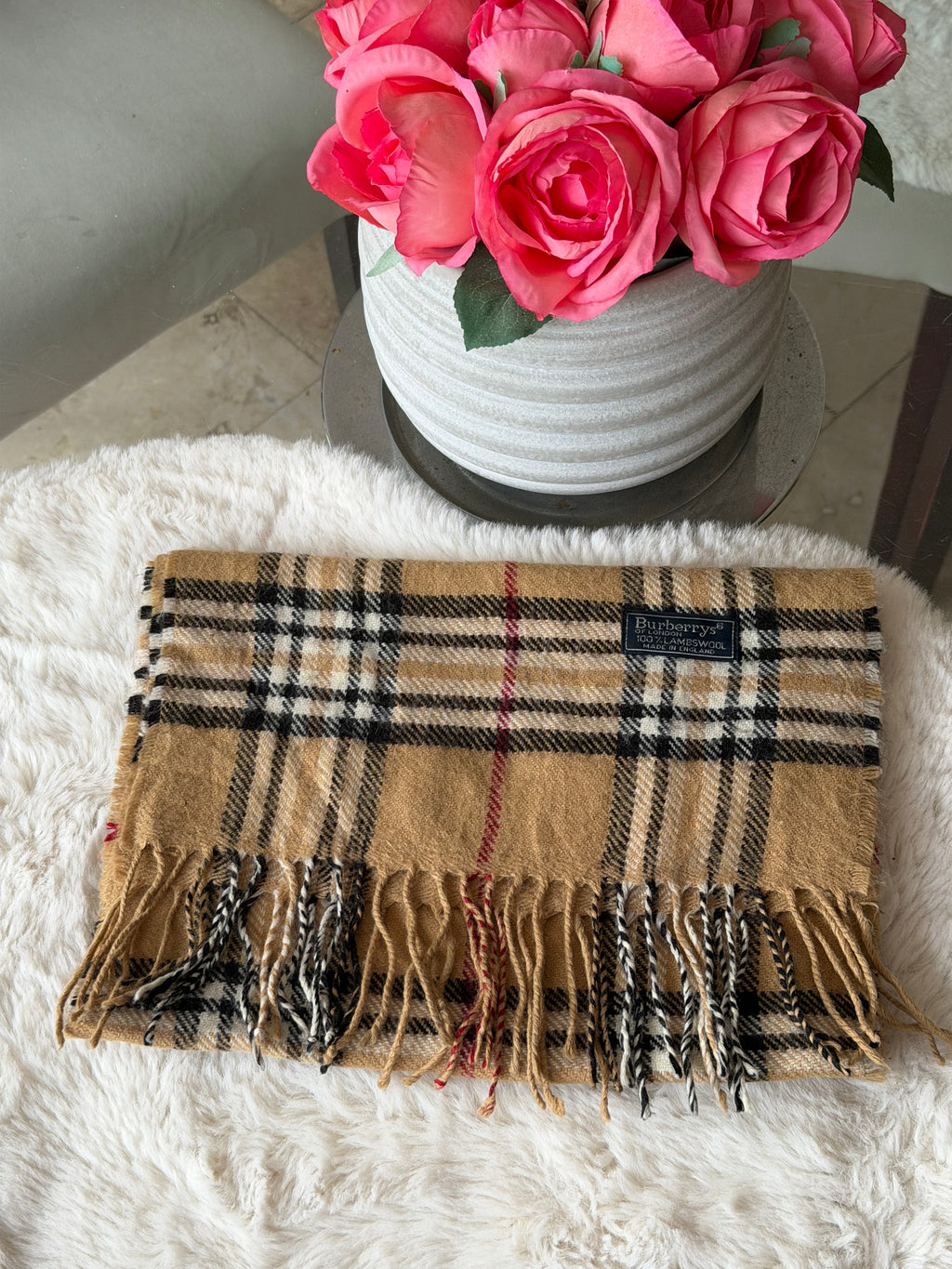 Burberry Classic Lambswool Scarf in Camel Nova Check