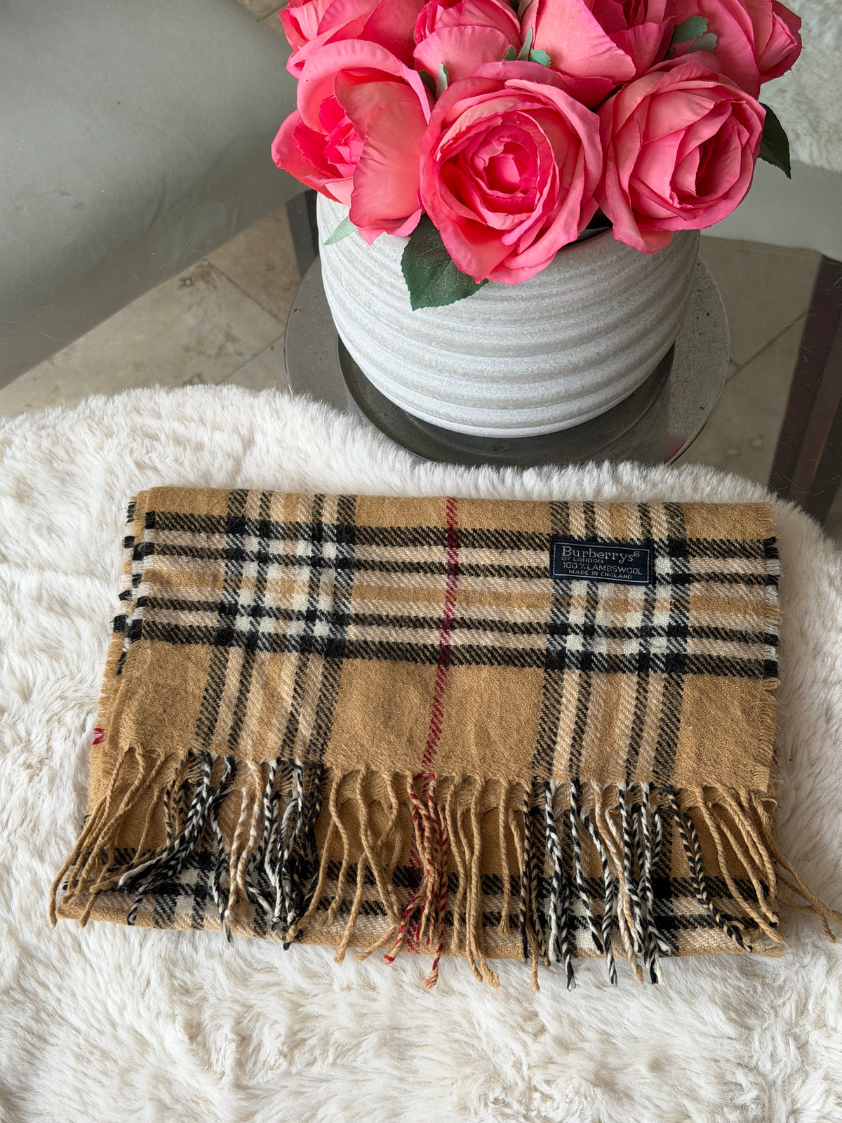 Burberry Classic Lambswool Scarf in Camel Nova Check