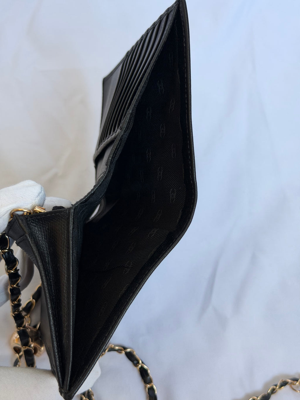 Chanel Wallet on Chain WOC in Black Leather, Gold Logo & Chain