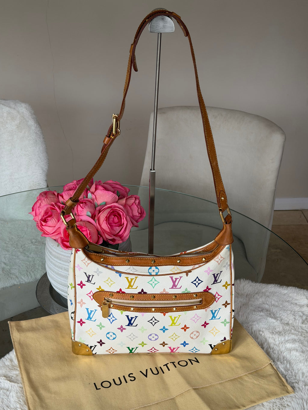 Louis Vuitton X Takashi Murakami Boulonge in White Multicolour Monogram Canvas