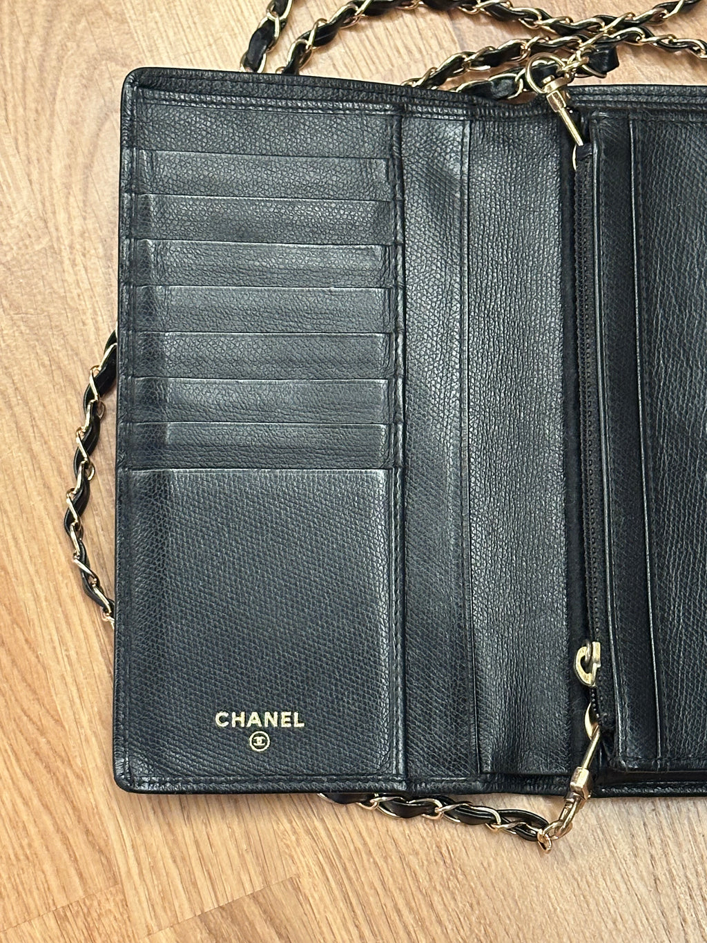 Chanel Wallet on Chain WOC Gold Solid Logo with Adjustable Unbranded Strap and Insert