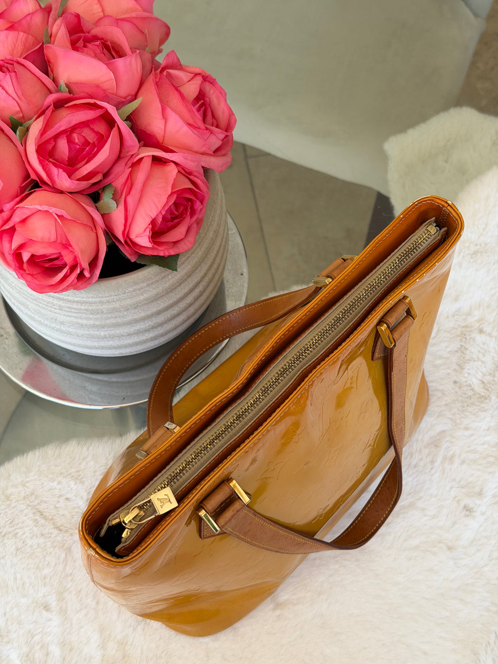 Louis Vuitton Houston in Yellow Vernis Leather