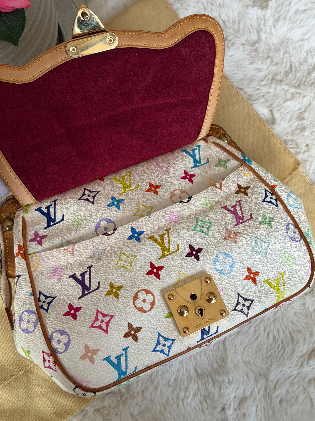 Louis Vuitton X Takashi Murakami Gracie MM in White Multicolour Monogram Canvas
