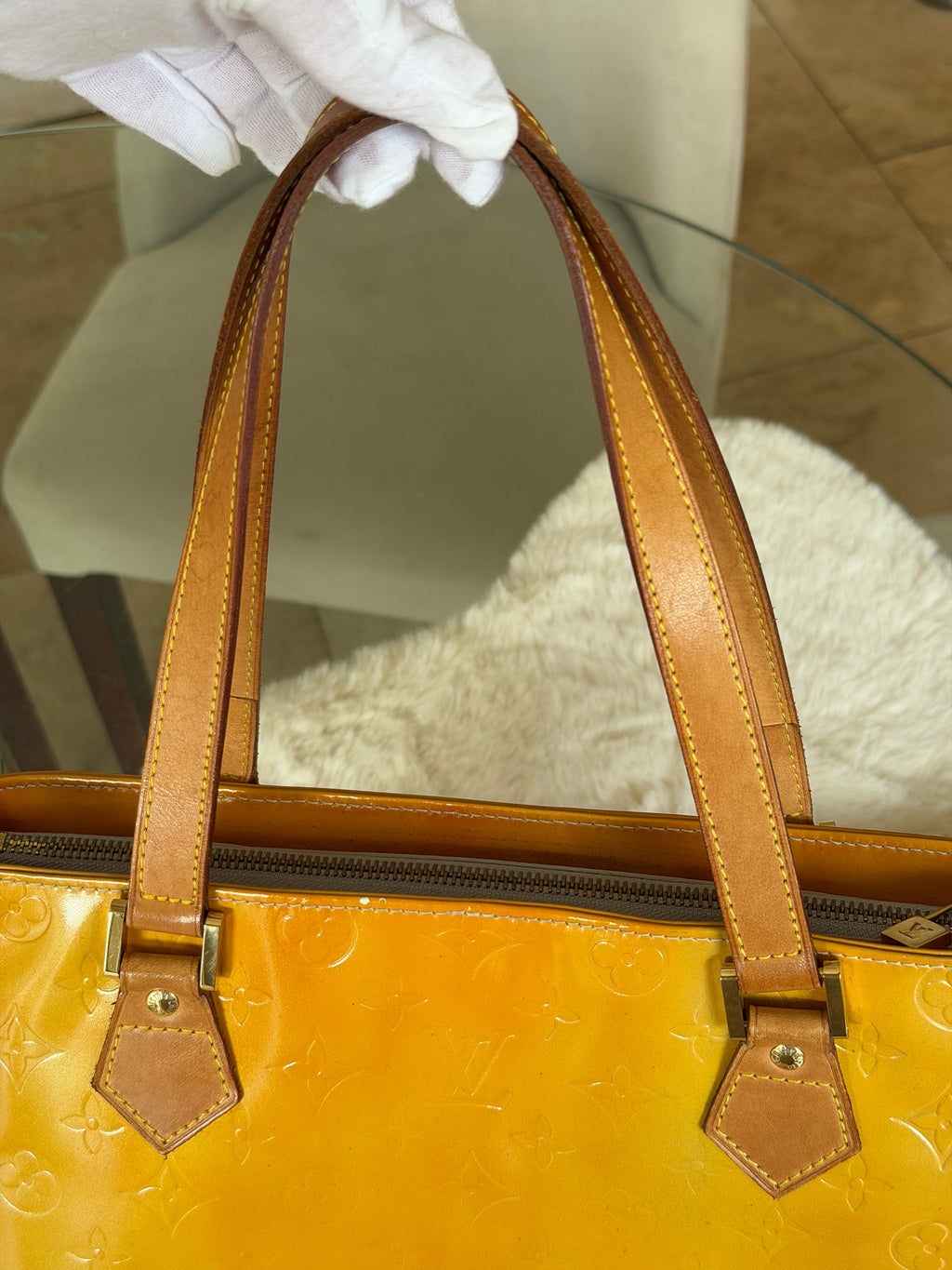 Louis Vuitton Houston in Yellow Vernis Leather