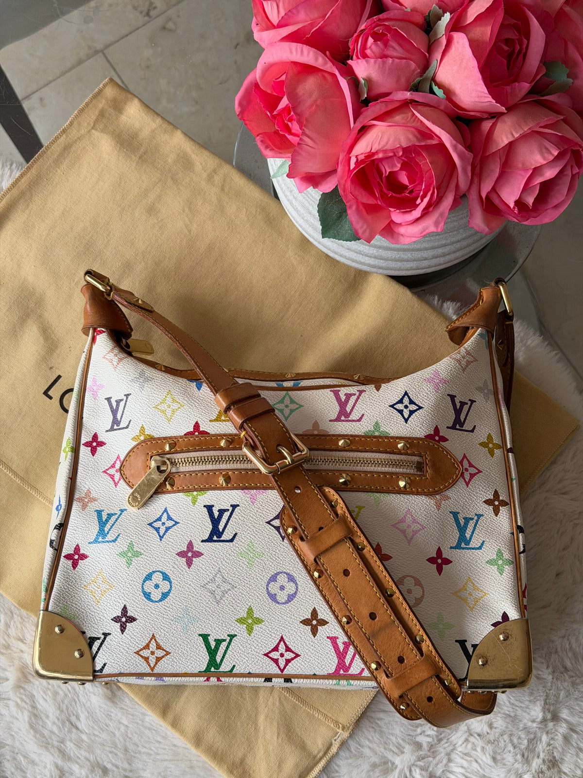 Louis Vuitton X Takashi Murakami Boulonge in White Multicolour Monogram Canvas