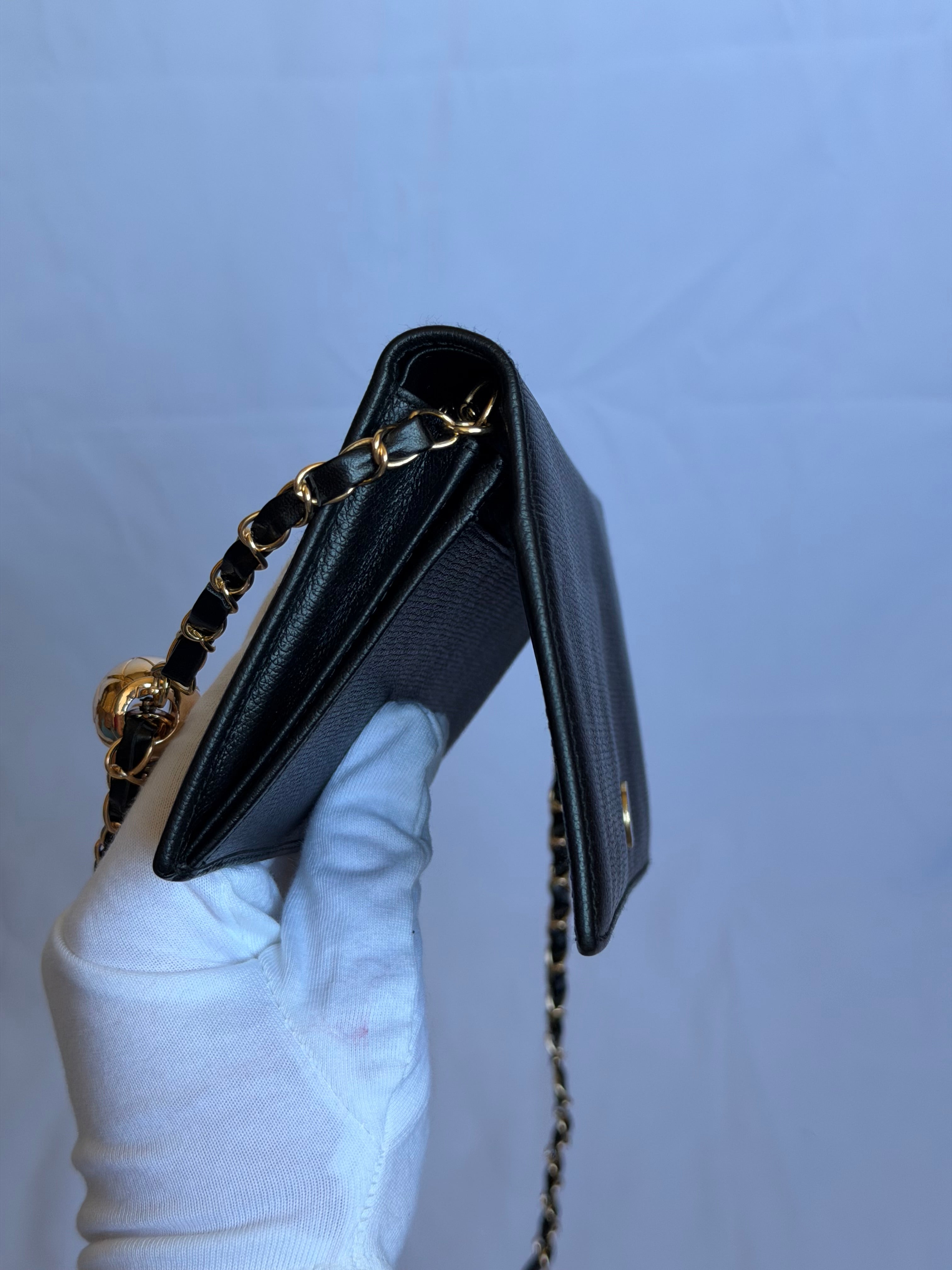 Chanel Wallet on Chain WOC in Black Leather, Gold Logo & Chain