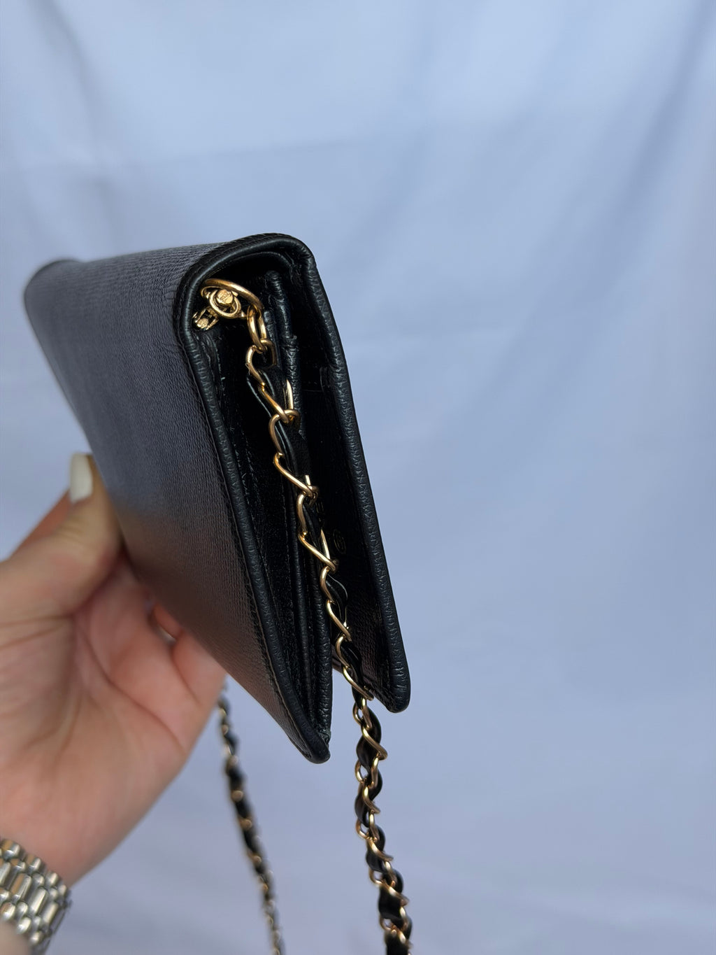 Chanel Wallet on Chain WOC in Black Leather with Gold Logo & Chain