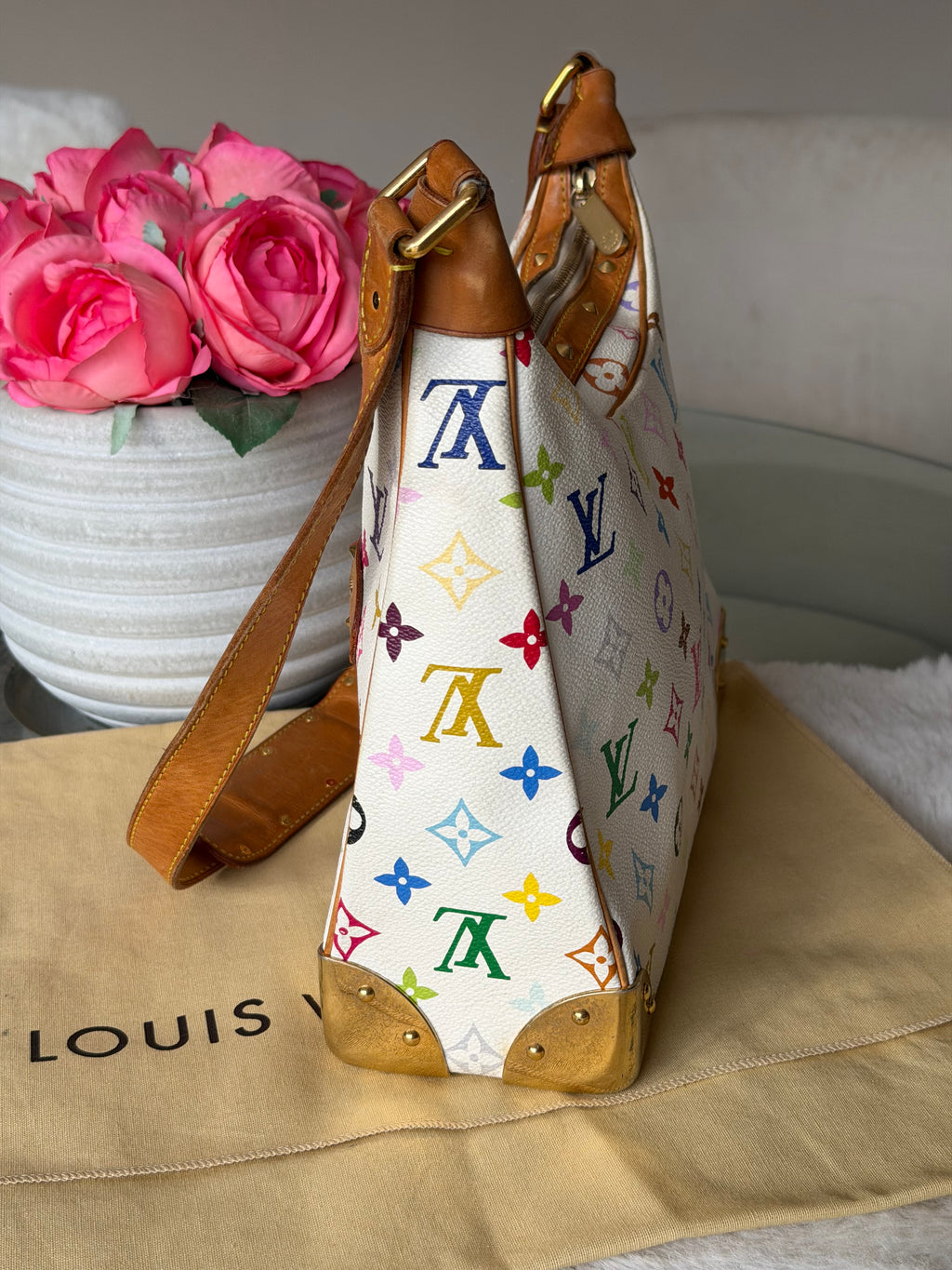 Louis Vuitton X Takashi Murakami Boulonge in White Multicolour Monogram Canvas