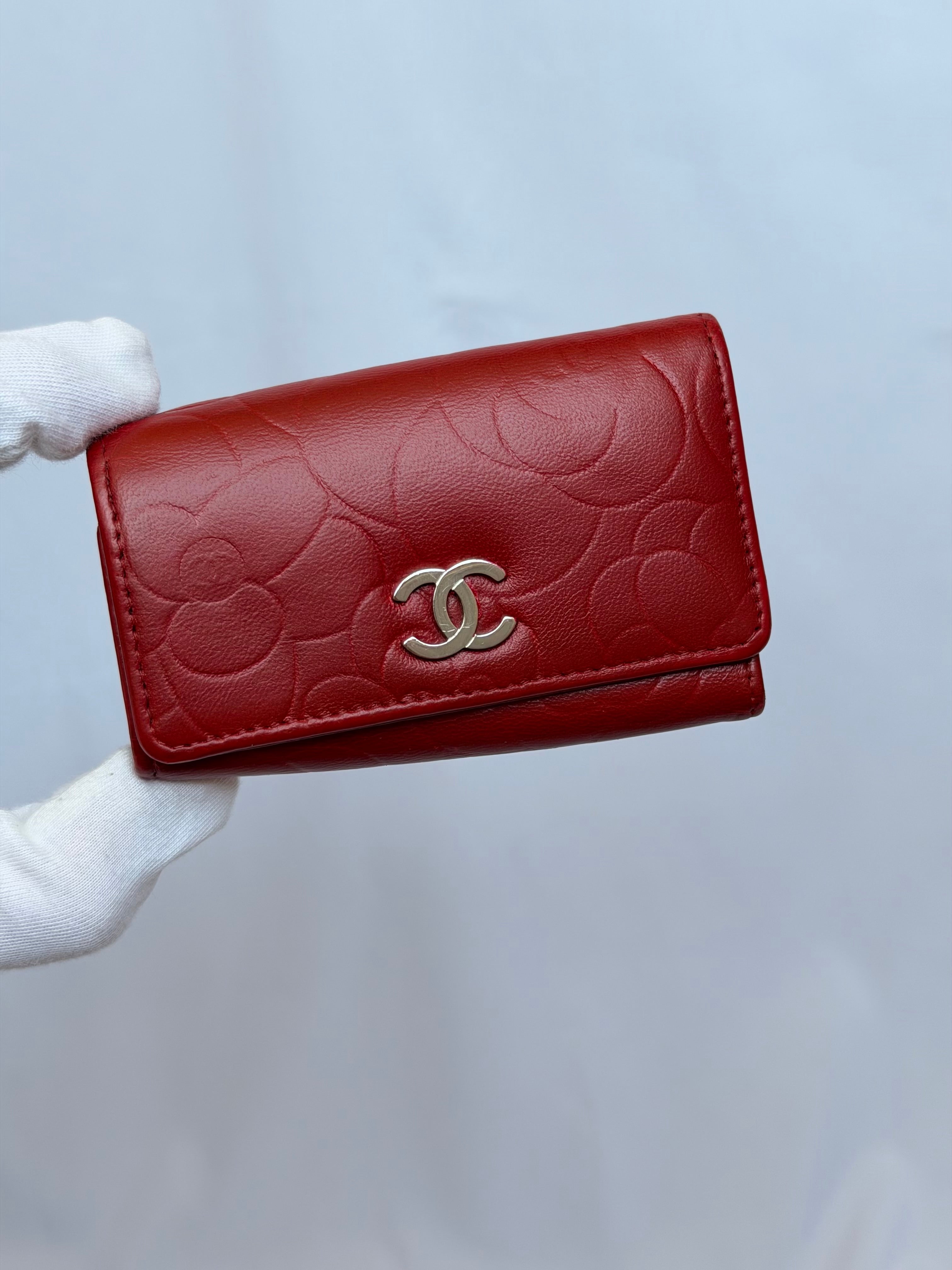 Chanel Red and Silver 6 Key Holder Wallet