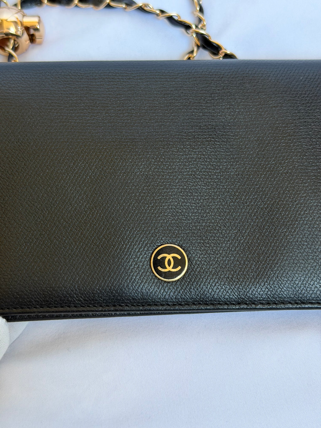 Chanel Wallet on Chain WOC in Black Leather, Gold Logo & Chain