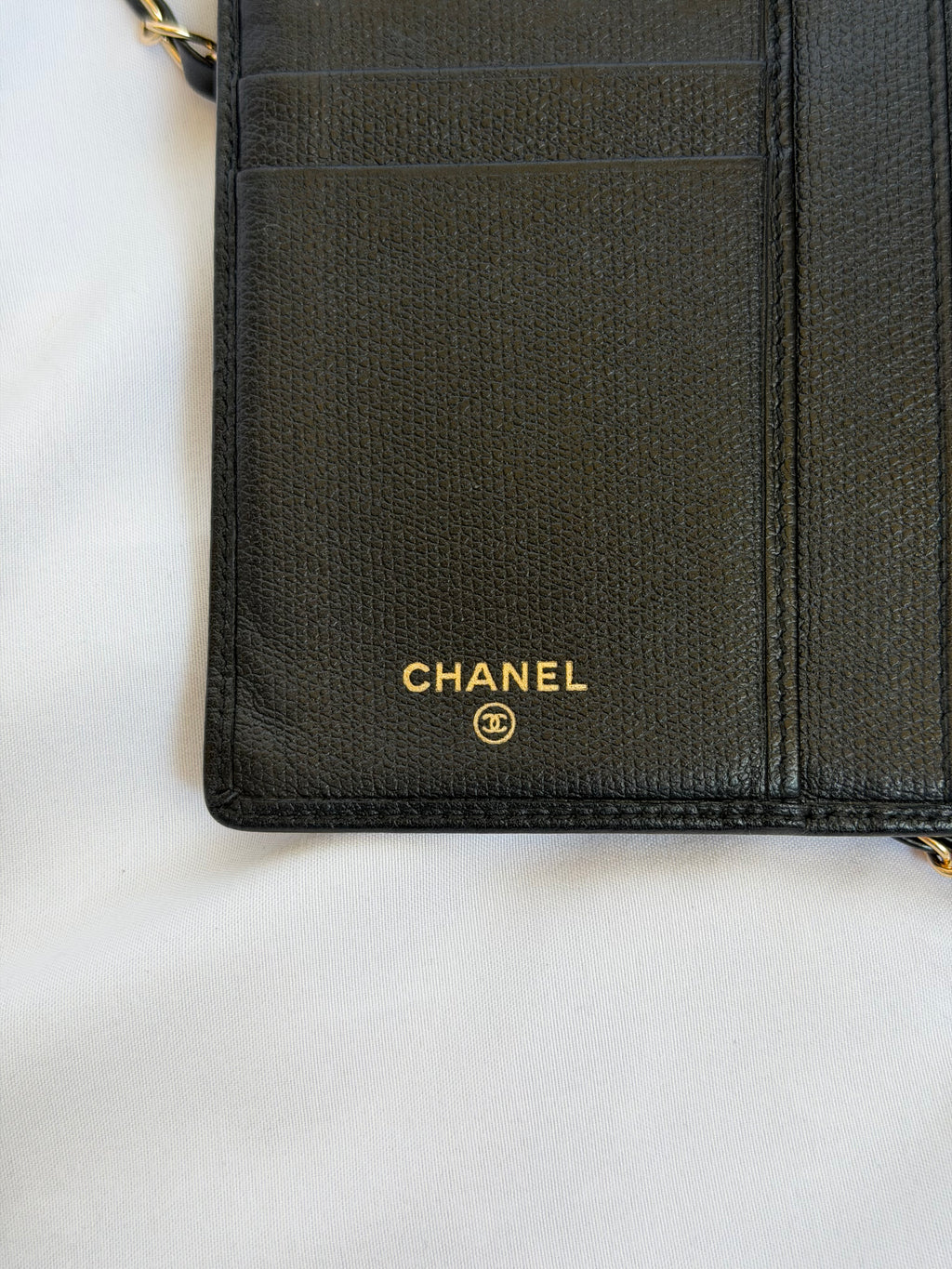 Chanel Wallet in Chain WOC in Black Leather, Gold Logo & Chain