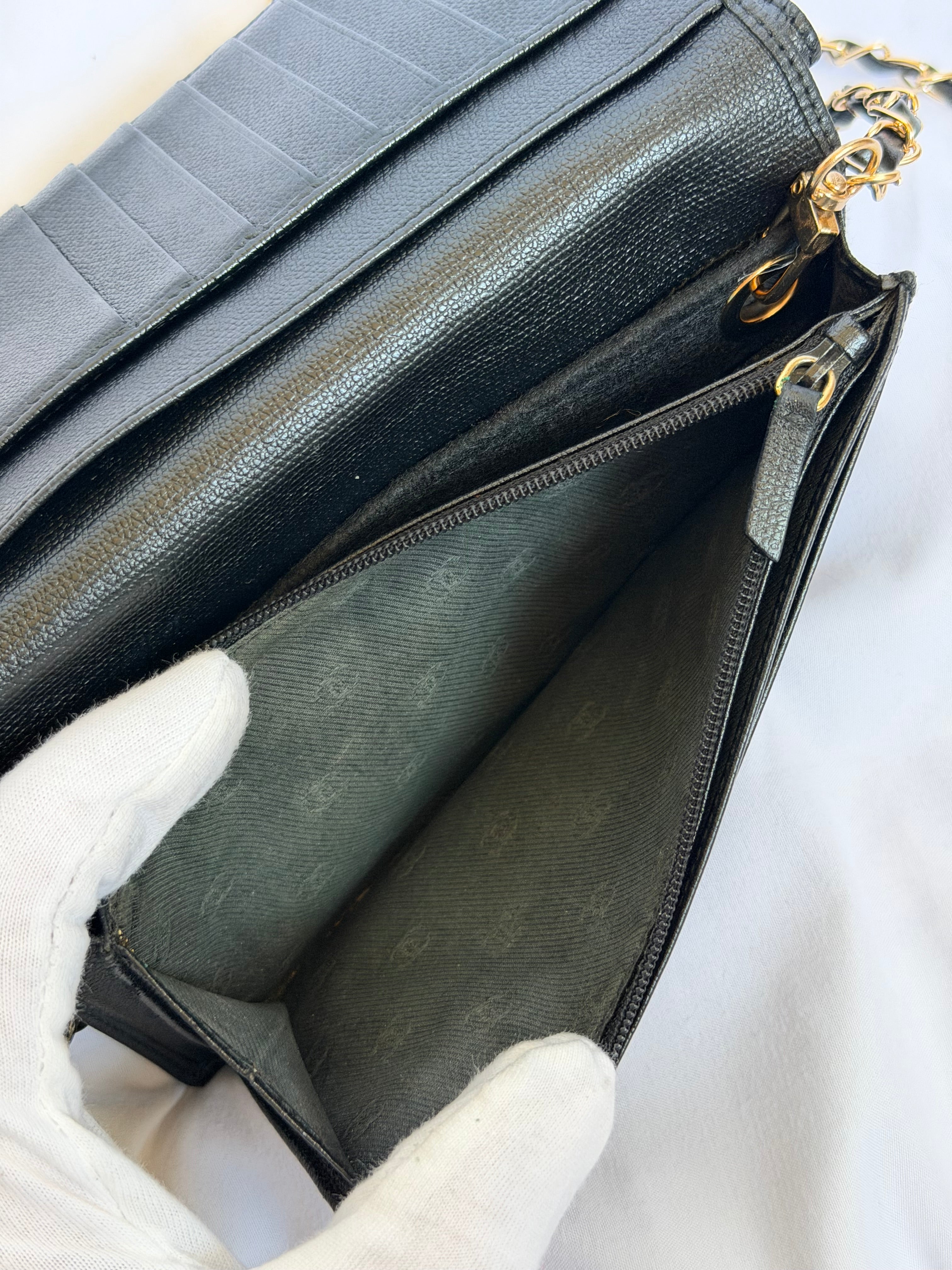 Chanel Wallet in Chain WOC in Black Leather, Gold Logo & Chain