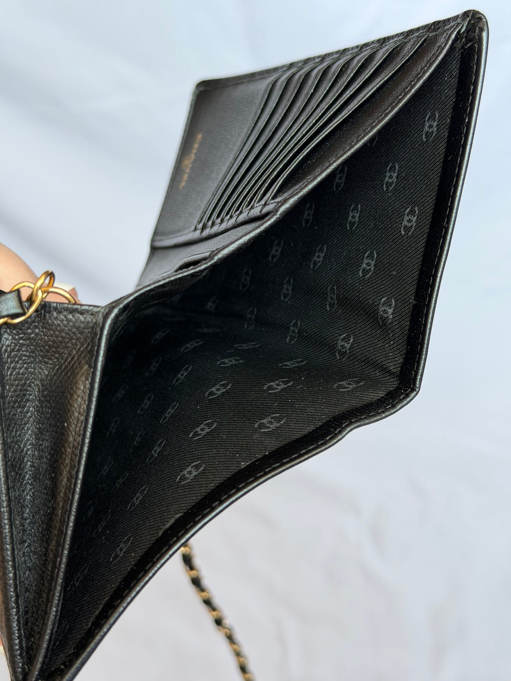 Chanel Wallet on Chain WOC in Black Leather with Gold Logo & Chain