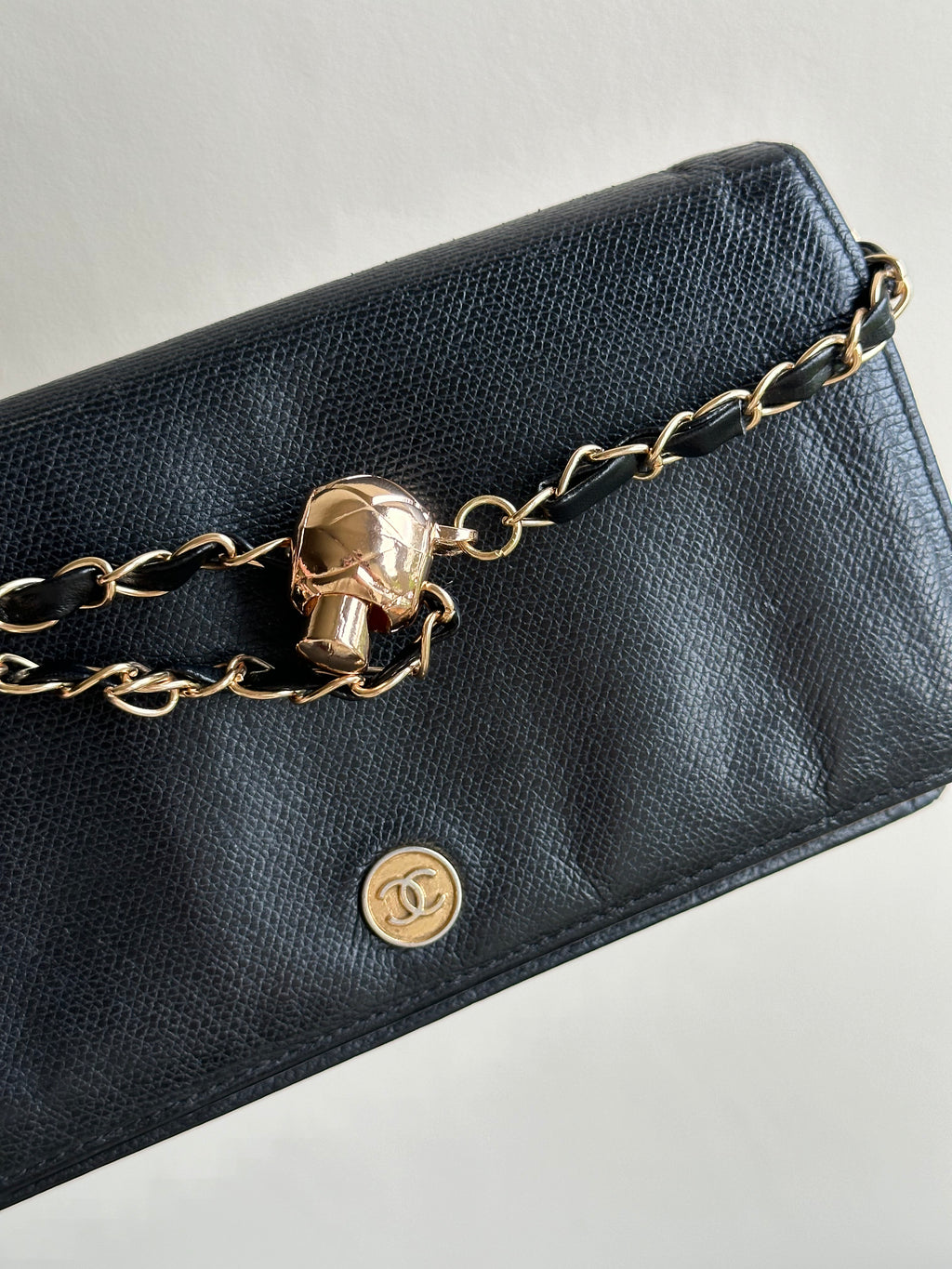 Chanel Wallet on Chain WOC Gold Solid Logo with Adjustable Unbranded Strap and Insert