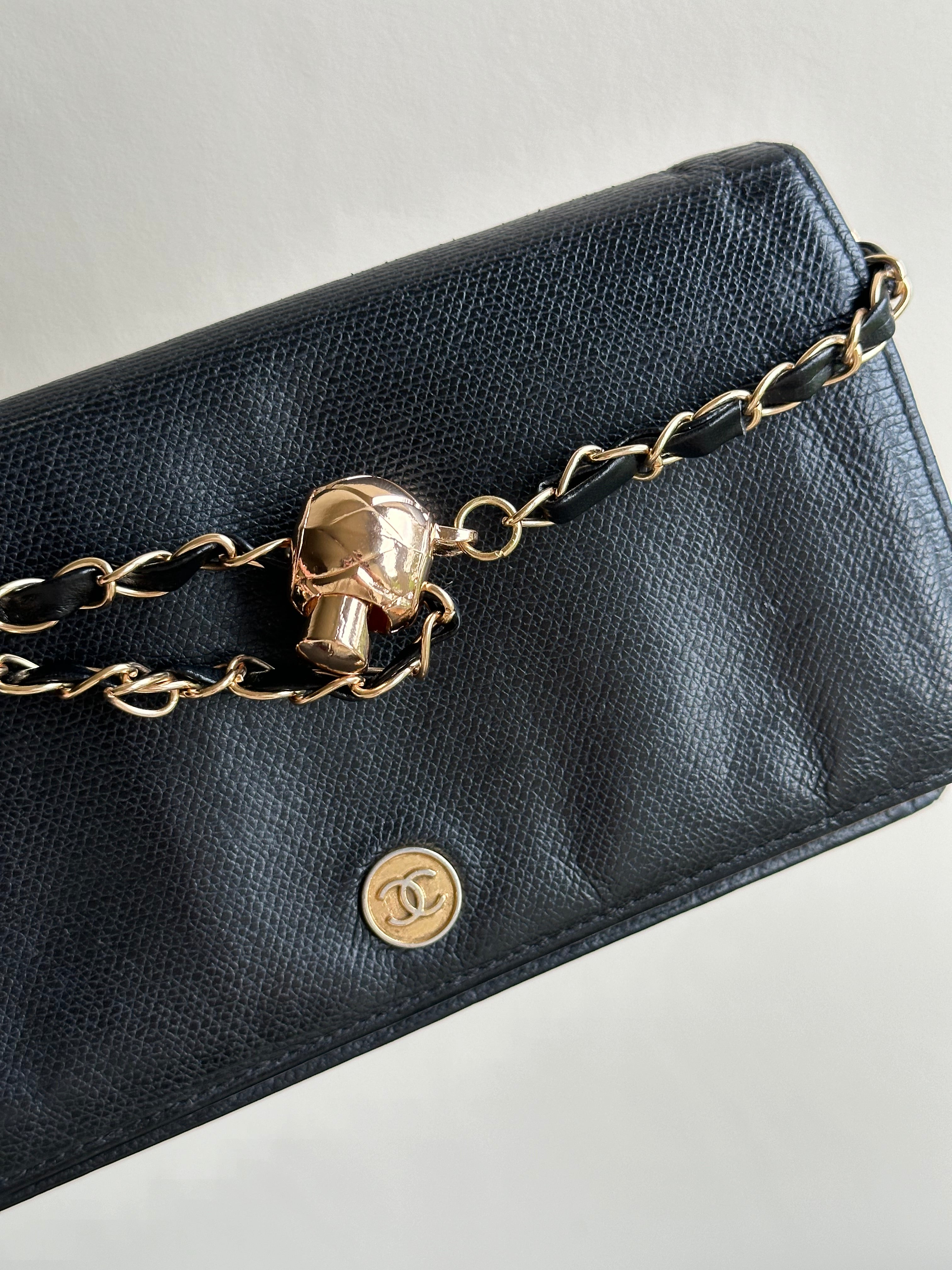 Chanel Wallet on Chain WOC Gold Solid Logo with Adjustable Unbranded Strap and Insert