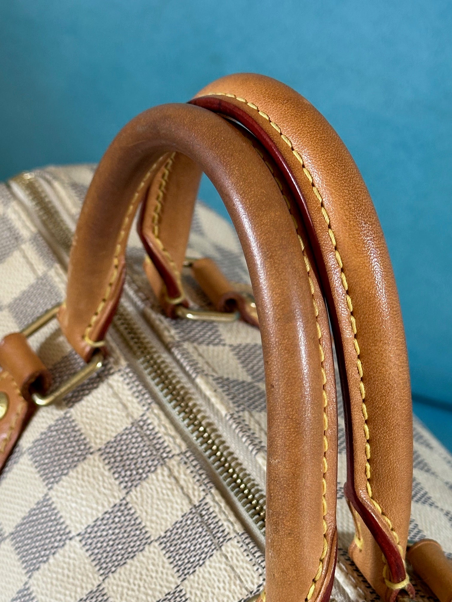 Louis Vuitton Speedy 30 in Damier Azur with Box, Dust Bag, Padlock & Key