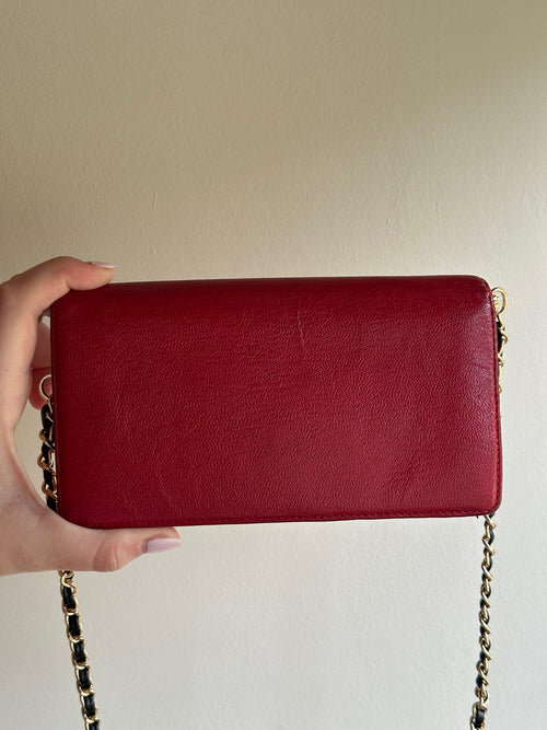 Chanel Burgundy Red Leather CC Wallet on Chain WOC with Adjustable Gold Chain