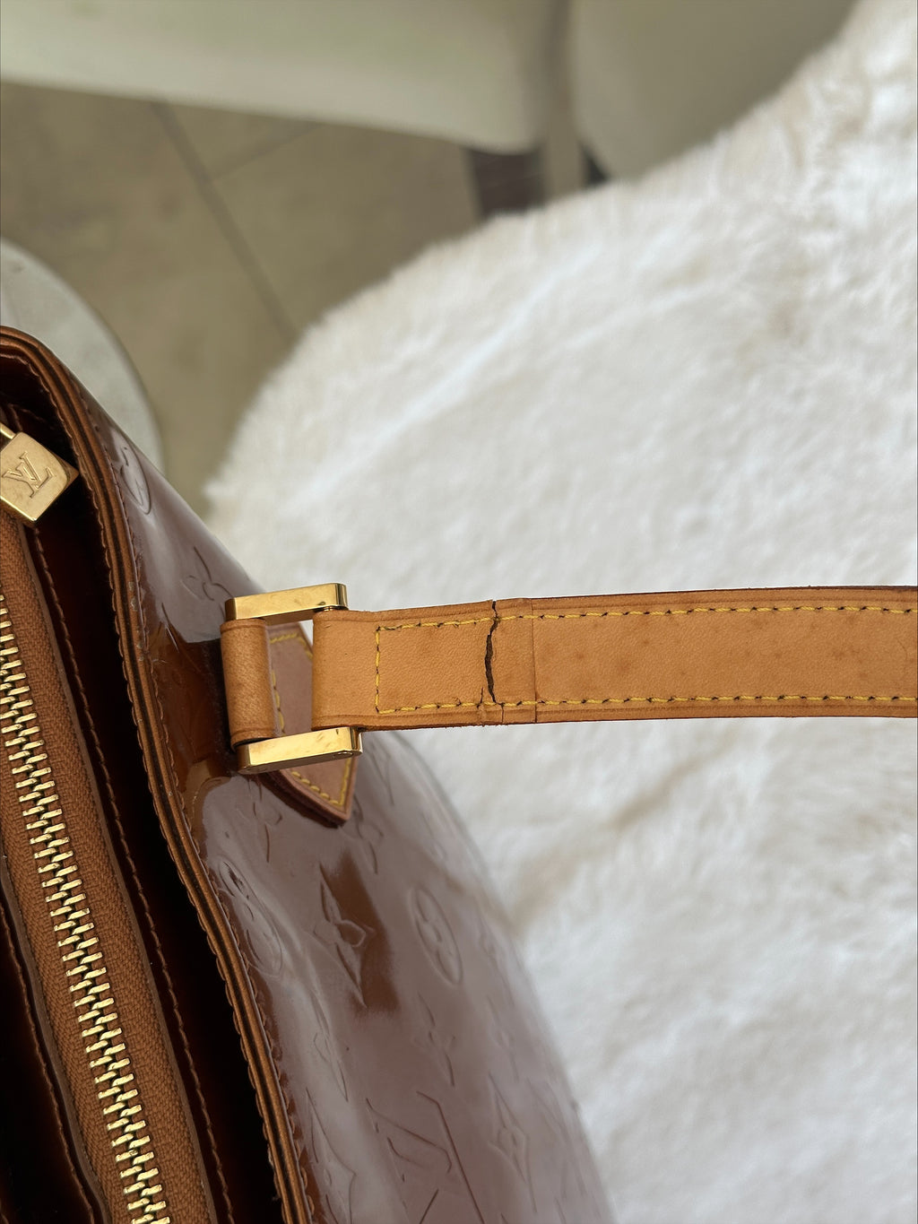 Louis Vuitton Houston in Bronze Vernis Leather
