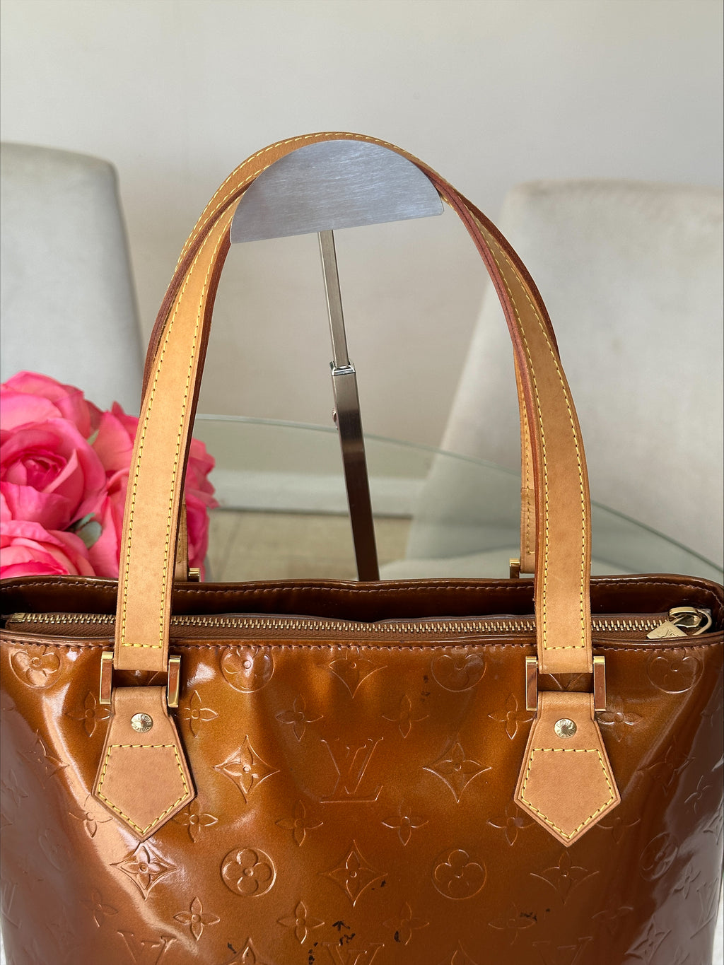 Louis Vuitton Houston in Bronze Vernis Leather