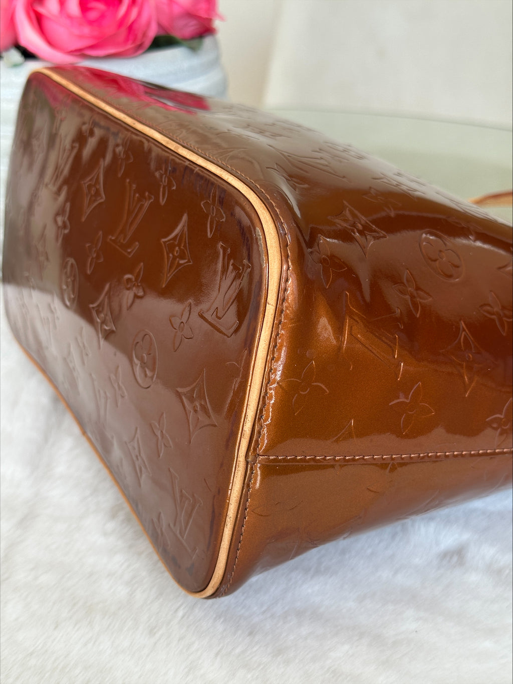 Louis Vuitton Houston in Bronze Vernis Leather