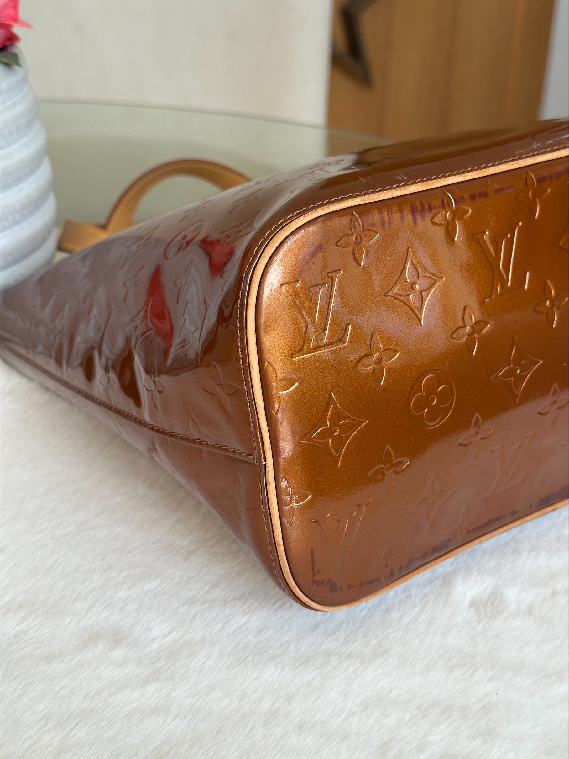 Louis Vuitton Houston in Bronze Vernis Leather