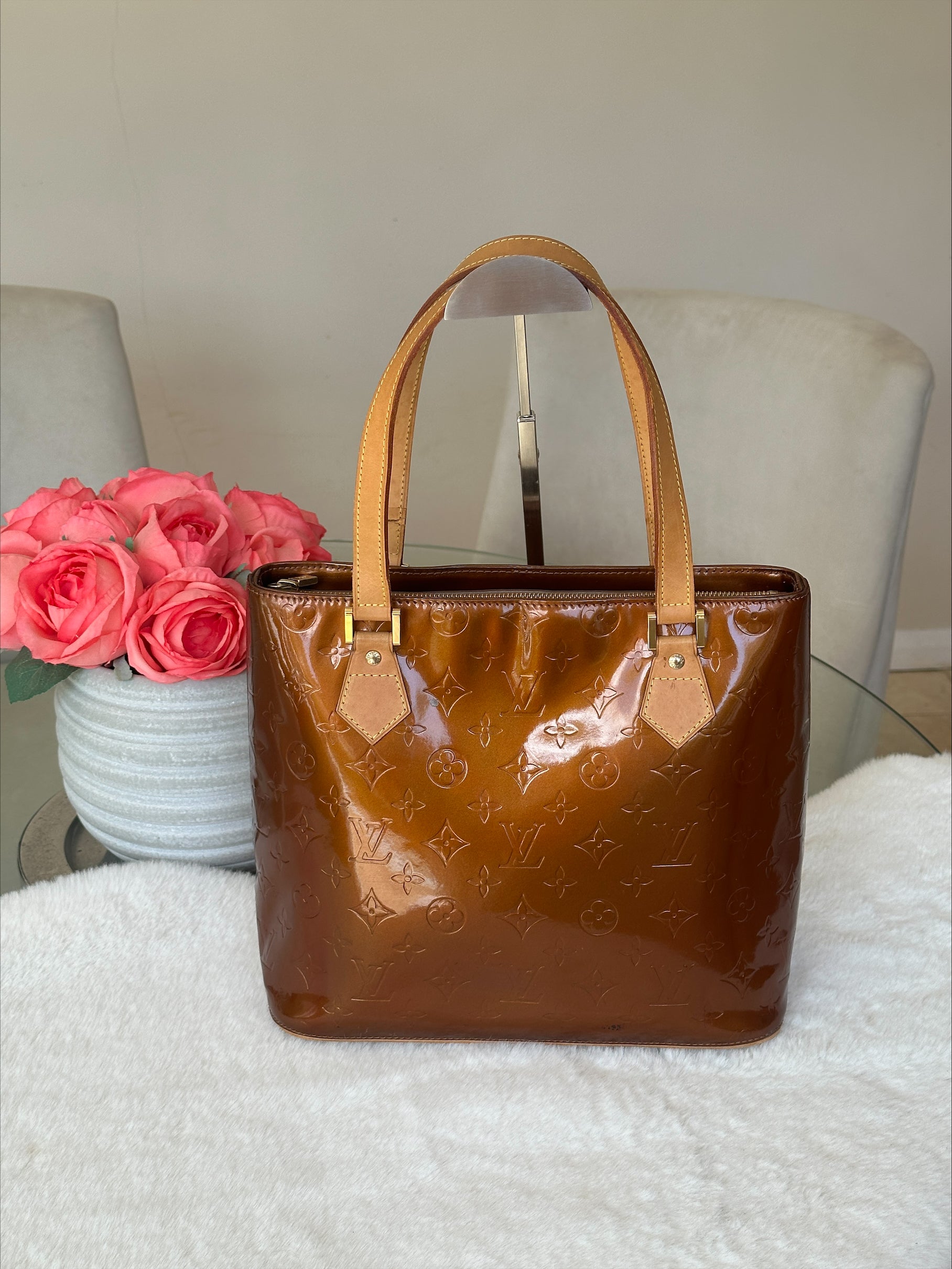 Louis Vuitton Houston in Bronze Vernis Leather