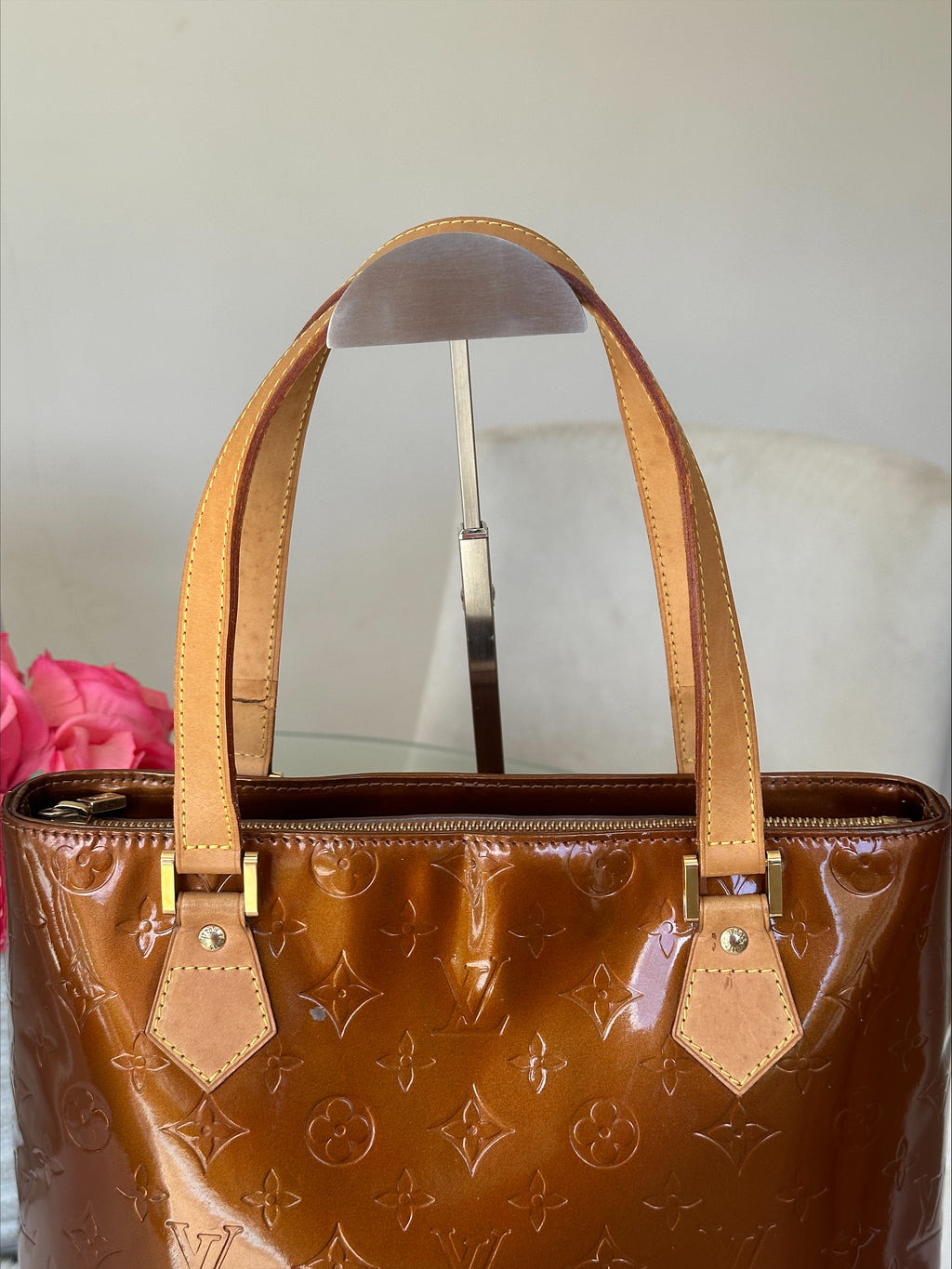 Louis Vuitton Houston in Bronze Vernis Leather
