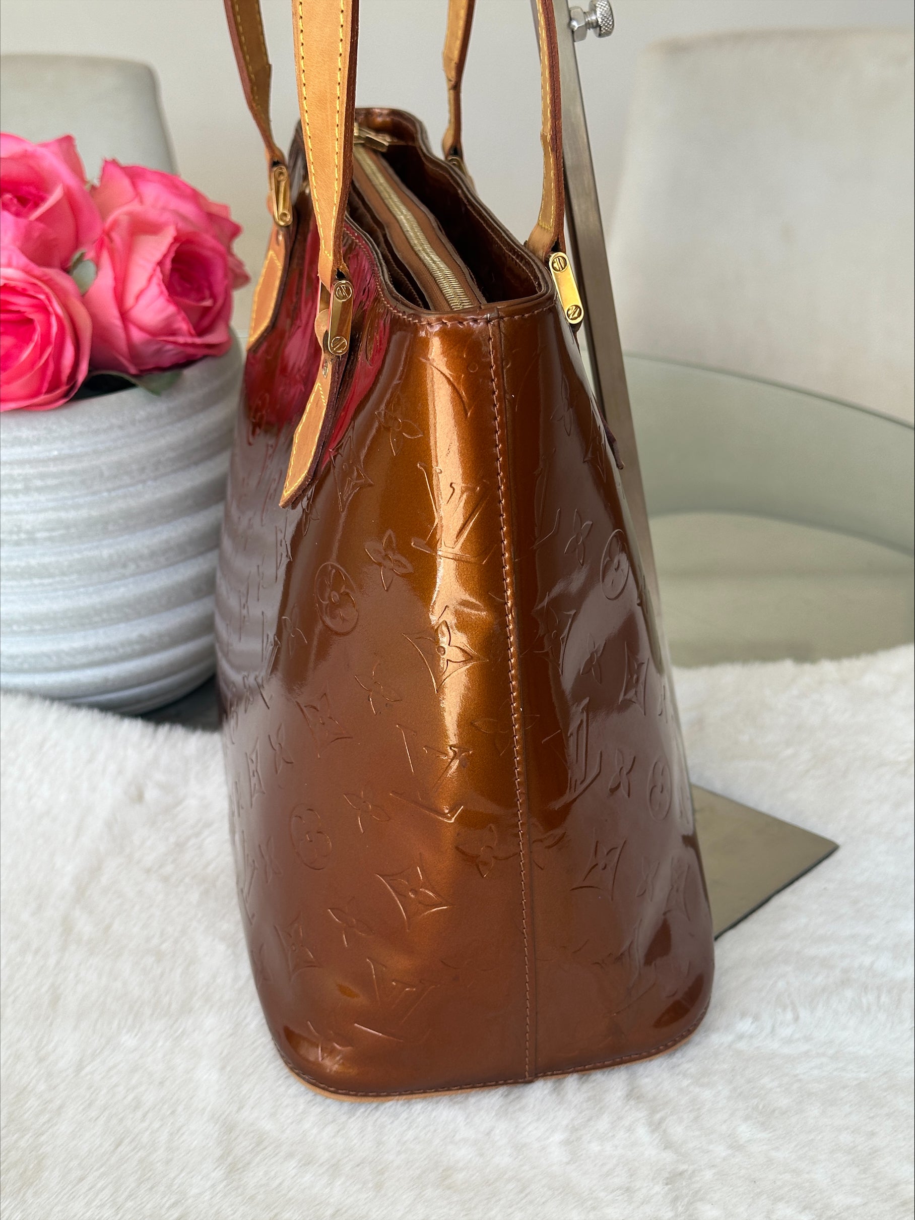 Louis Vuitton Houston in Bronze Vernis Leather