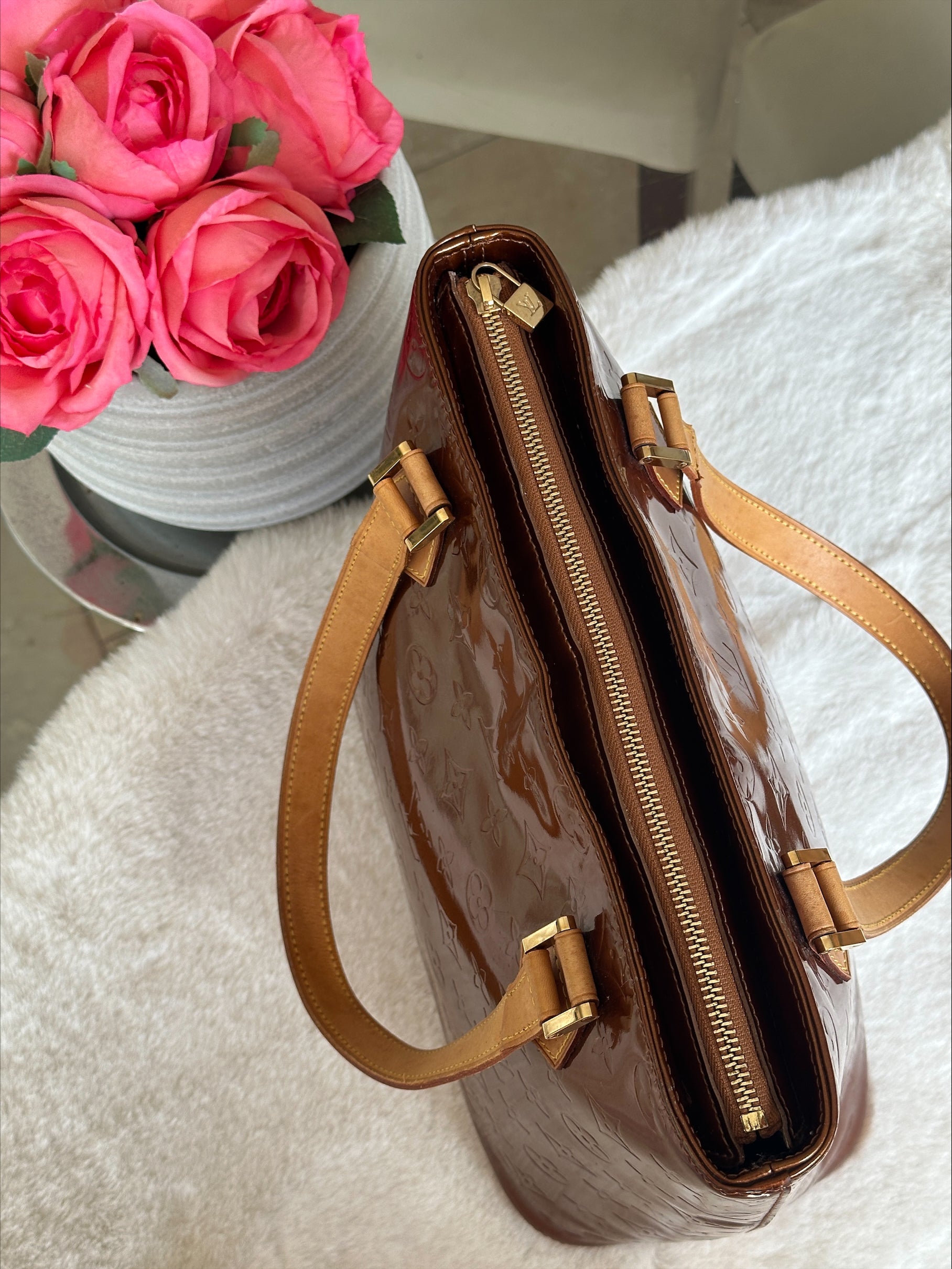Louis Vuitton Houston in Bronze Vernis Leather