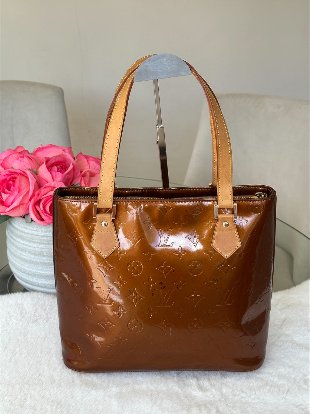 Louis Vuitton Houston in Bronze Vernis Leather