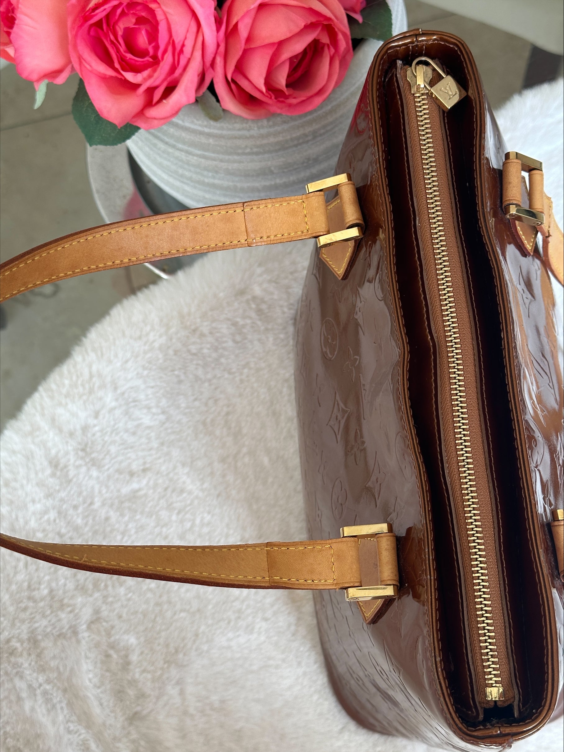Louis Vuitton Houston in Bronze Vernis Leather
