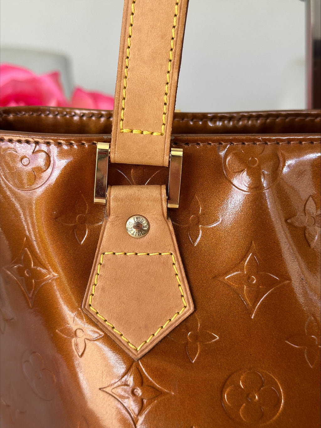 Louis Vuitton Houston in Bronze Vernis Leather